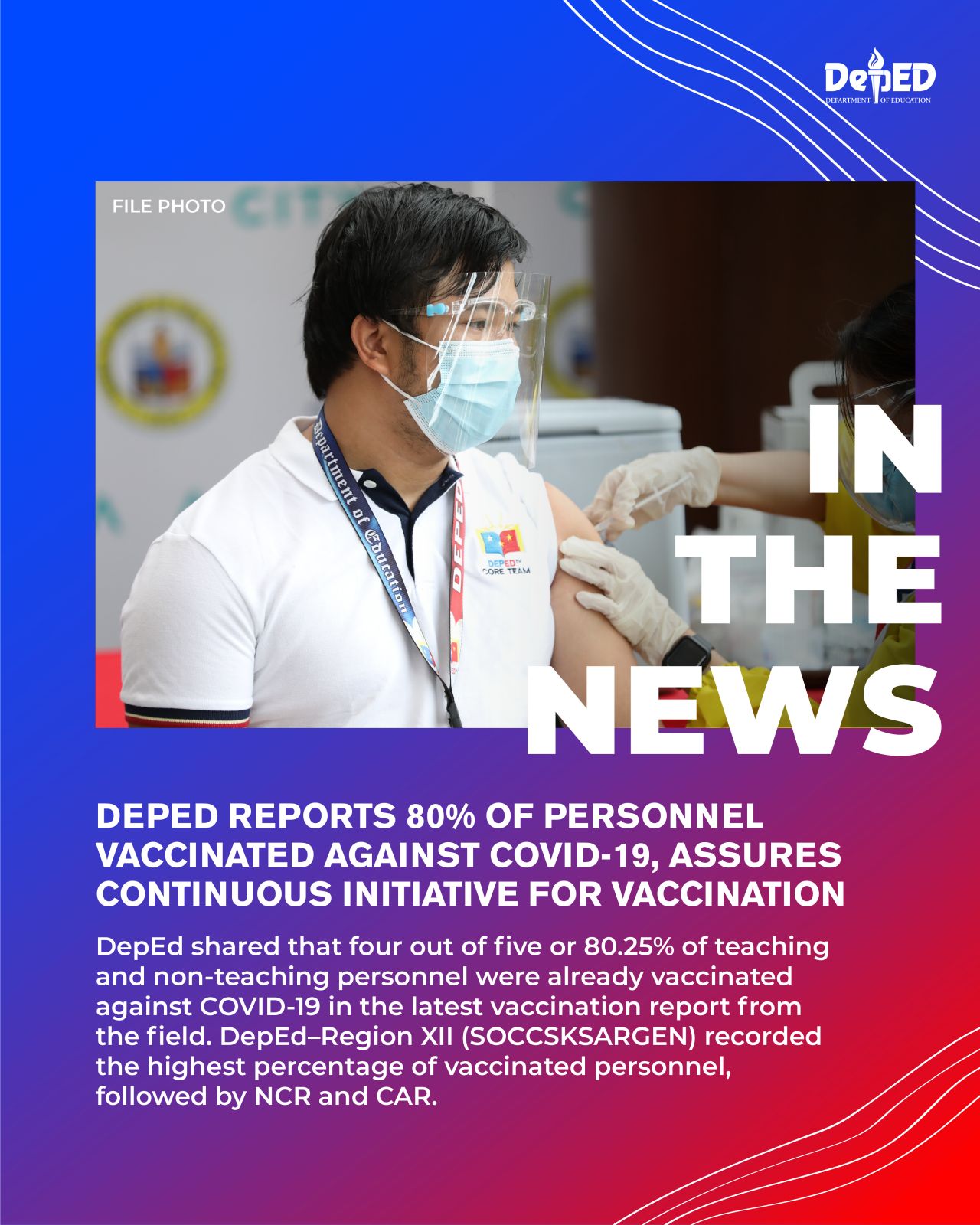 DepEd reports 80% of personnel vaccinated against COVID-19